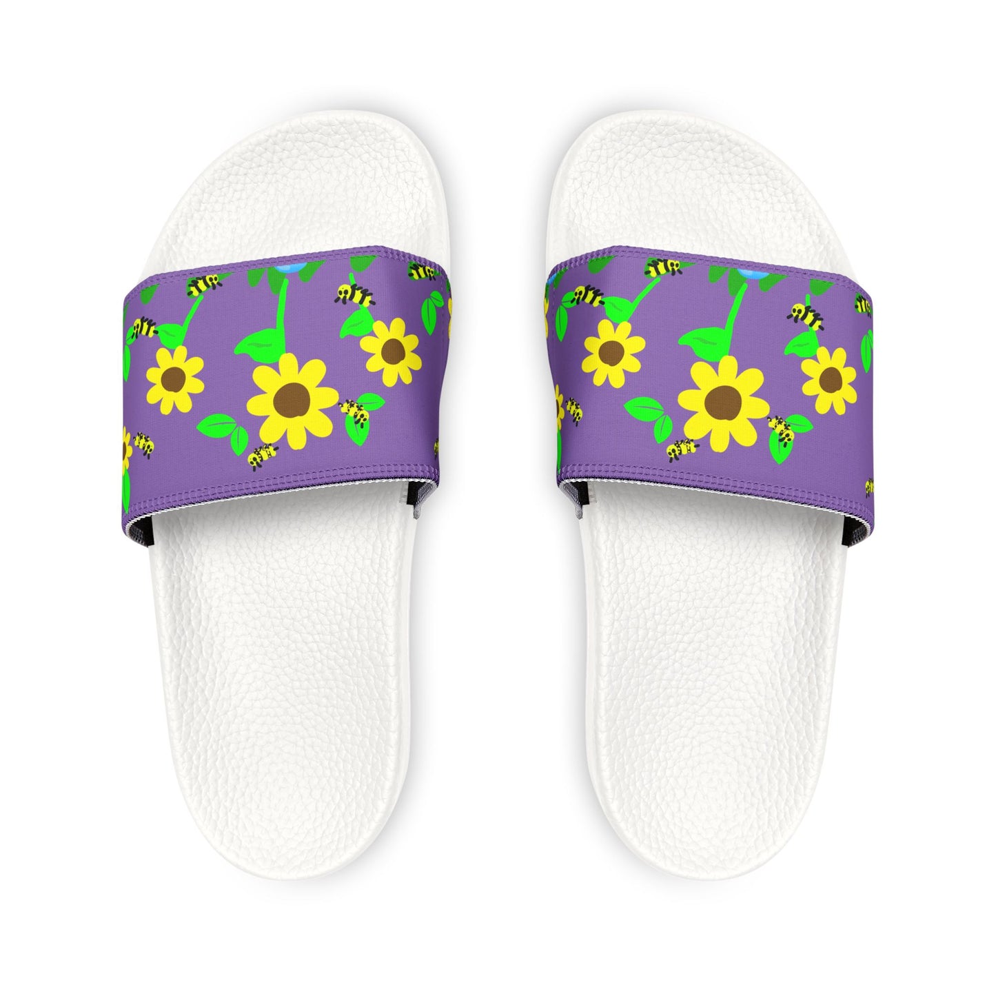 Sandals, Kids Beach Shoes, Purple Slide Sandals, Youth Flip Flops, Sunflower Design kids art, Gift for Girls