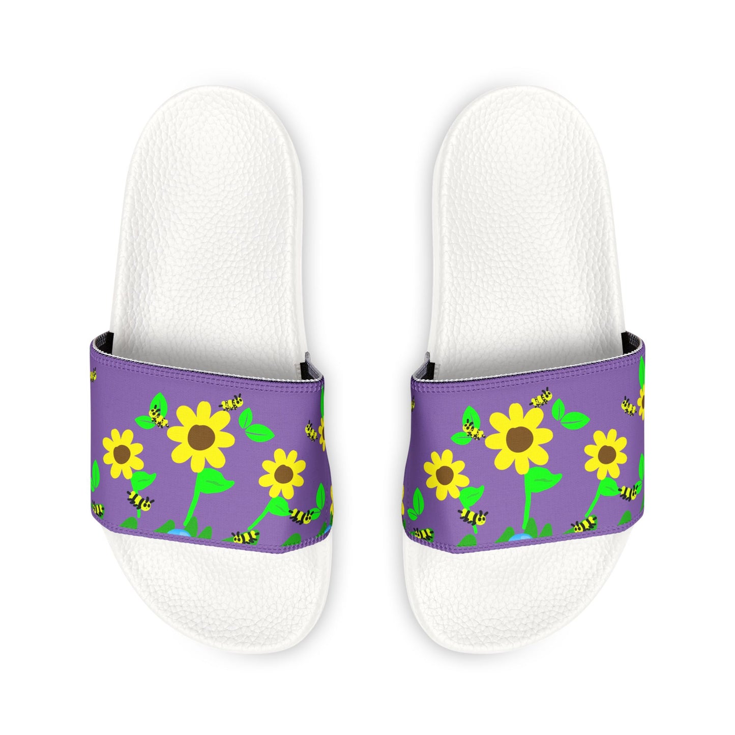 Sandals, Kids Beach Shoes, Purple Slide Sandals, Youth Flip Flops, Sunflower Design kids art, Gift for Girls