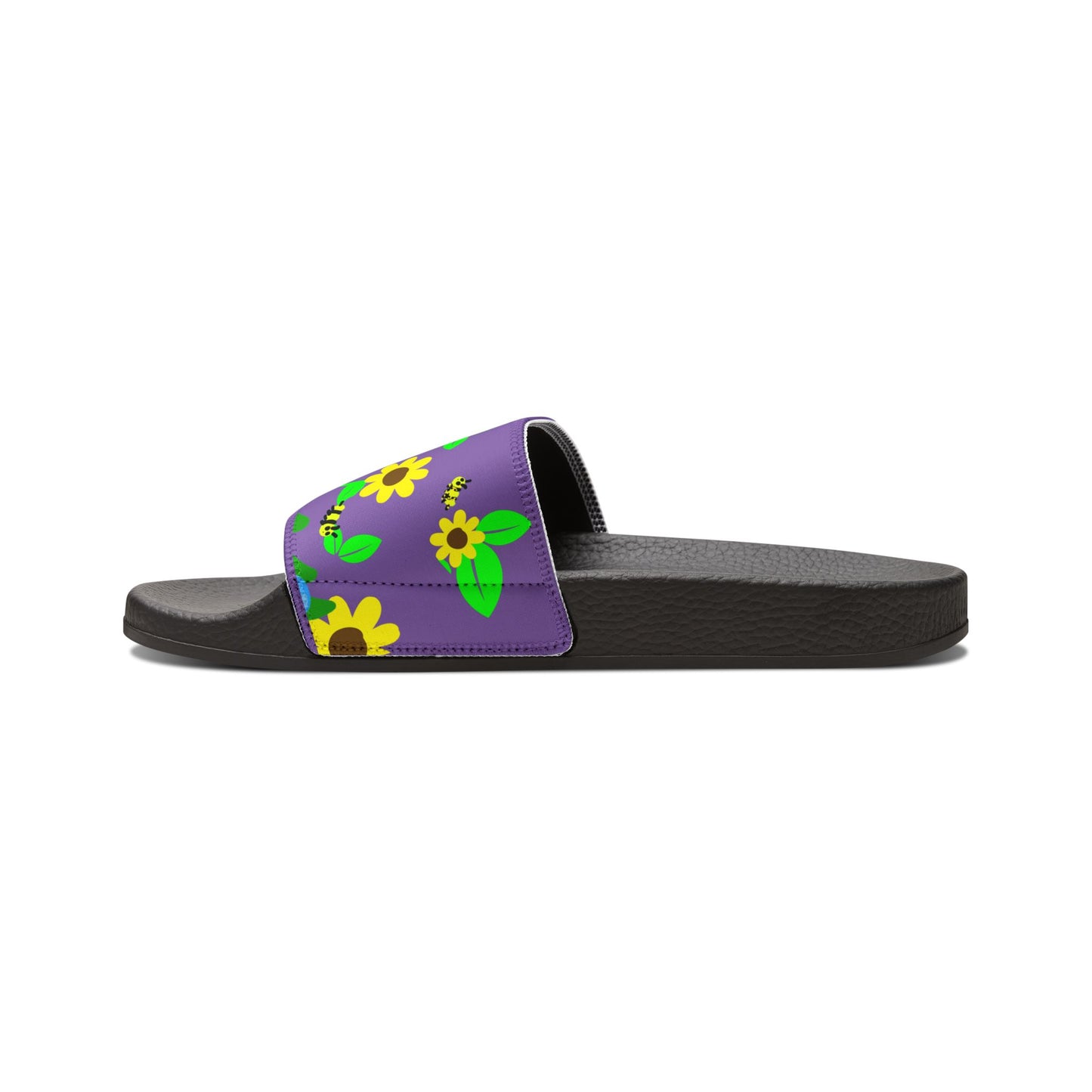 Sandals, Kids Beach Shoes, Purple Slide Sandals, Youth Flip Flops, Sunflower Design kids art, Gift for Girls