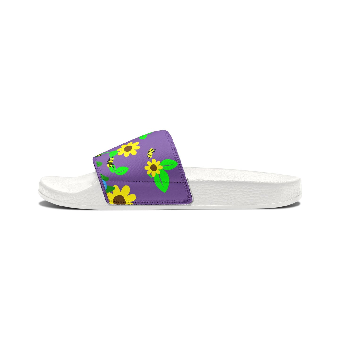Sandals, Kids Beach Shoes, Purple Slide Sandals, Youth Flip Flops, Sunflower Design kids art, Gift for Girls