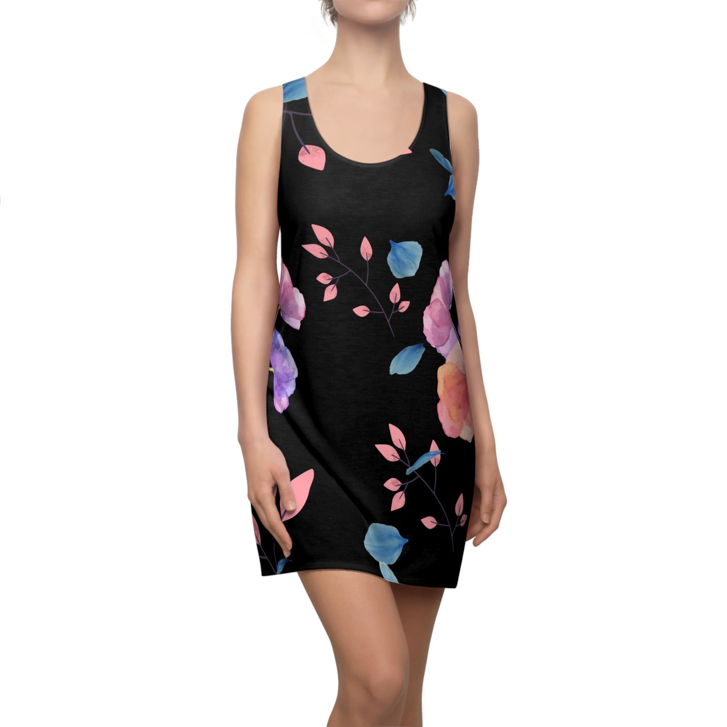 Floral Racerback Dress, Summer Beachwear, Casual Spring Fashion, Women's Racerback Dress, Gift for Her