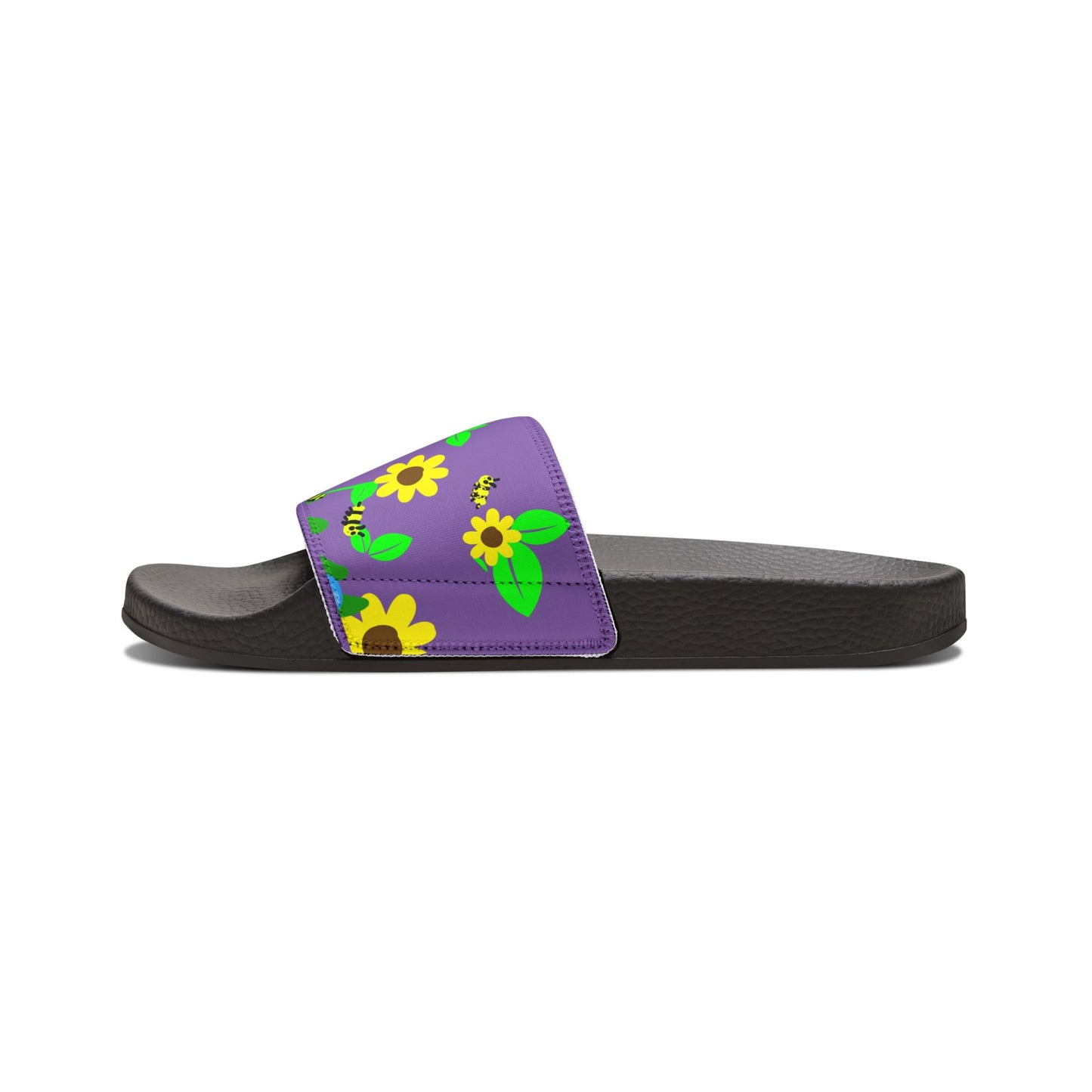 Sandals, Kids Beach Shoes, Purple Slide Sandals, Youth Flip Flops, Sunflower Design kids art, Gift for Girls