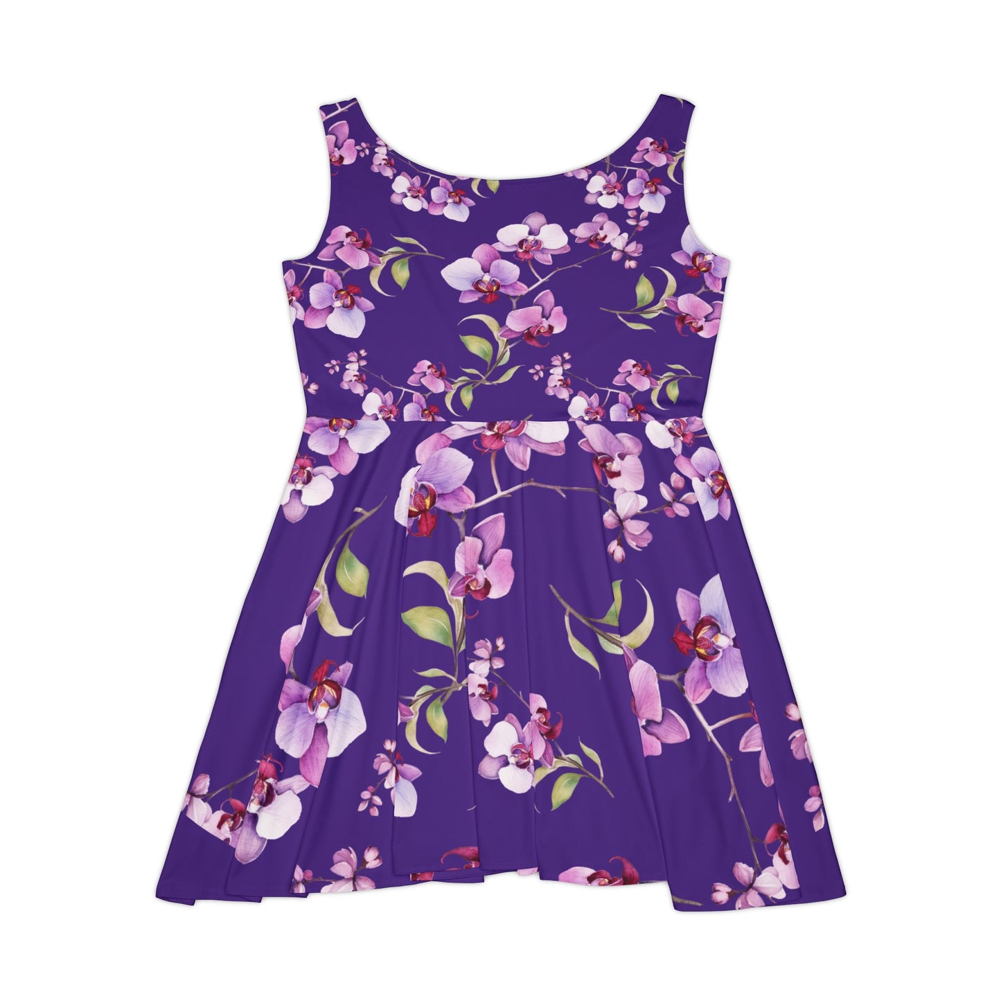Purple Floral Women's Skater Dress, Sleeveless Elegant Summer Wear,