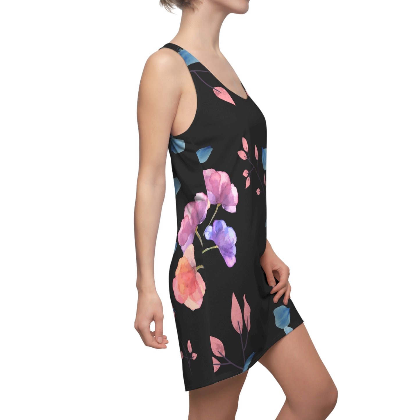 Floral Racerback Dress, Summer Beachwear, Casual Spring Fashion, Women's Racerback Dress, Gift for Her