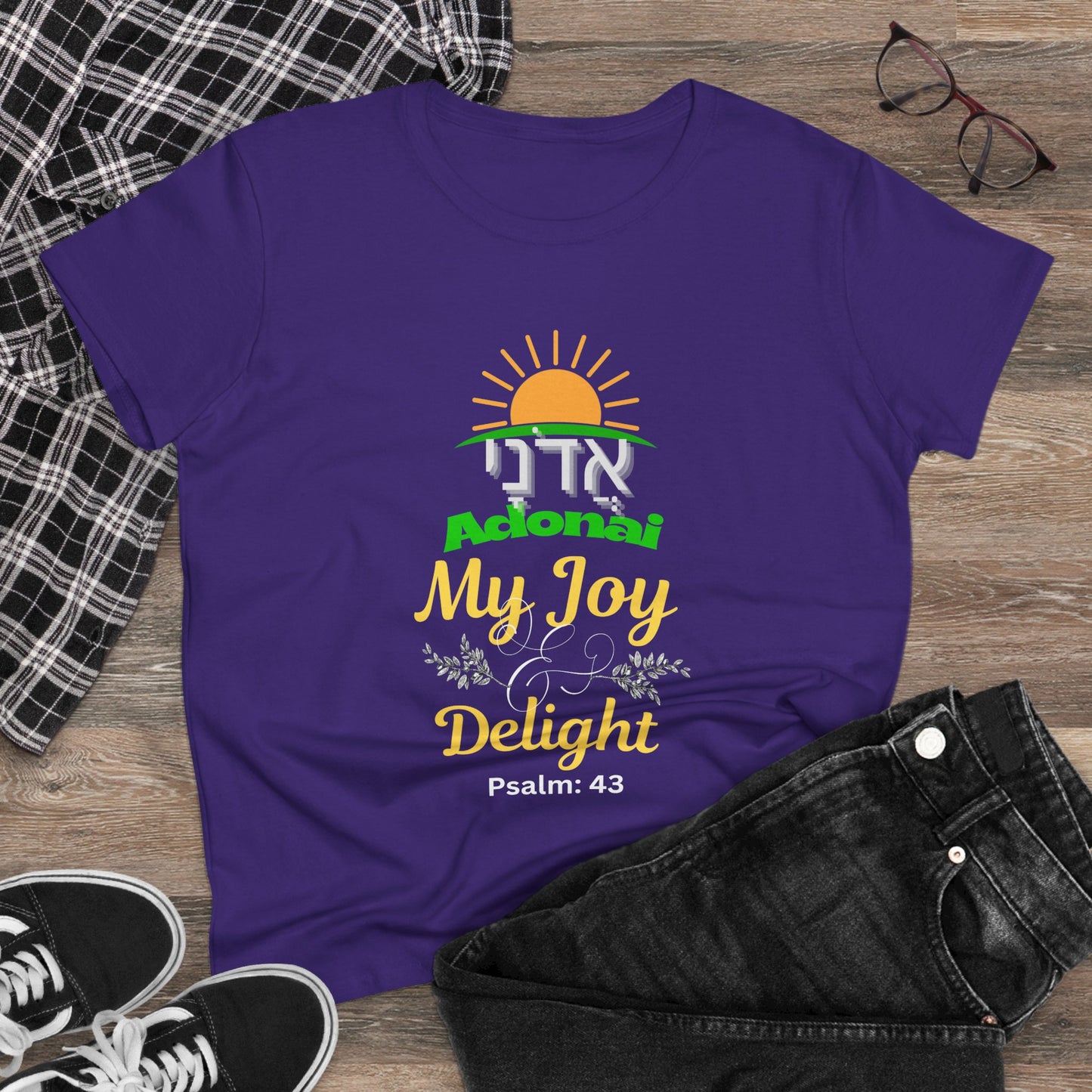 Adonai My Joy & Delight T-Shirt for Women, Hebrew Name of God Psalm 43 Shirt, Christian Faith Tee, Messianic Hebrew Scripture Shirt