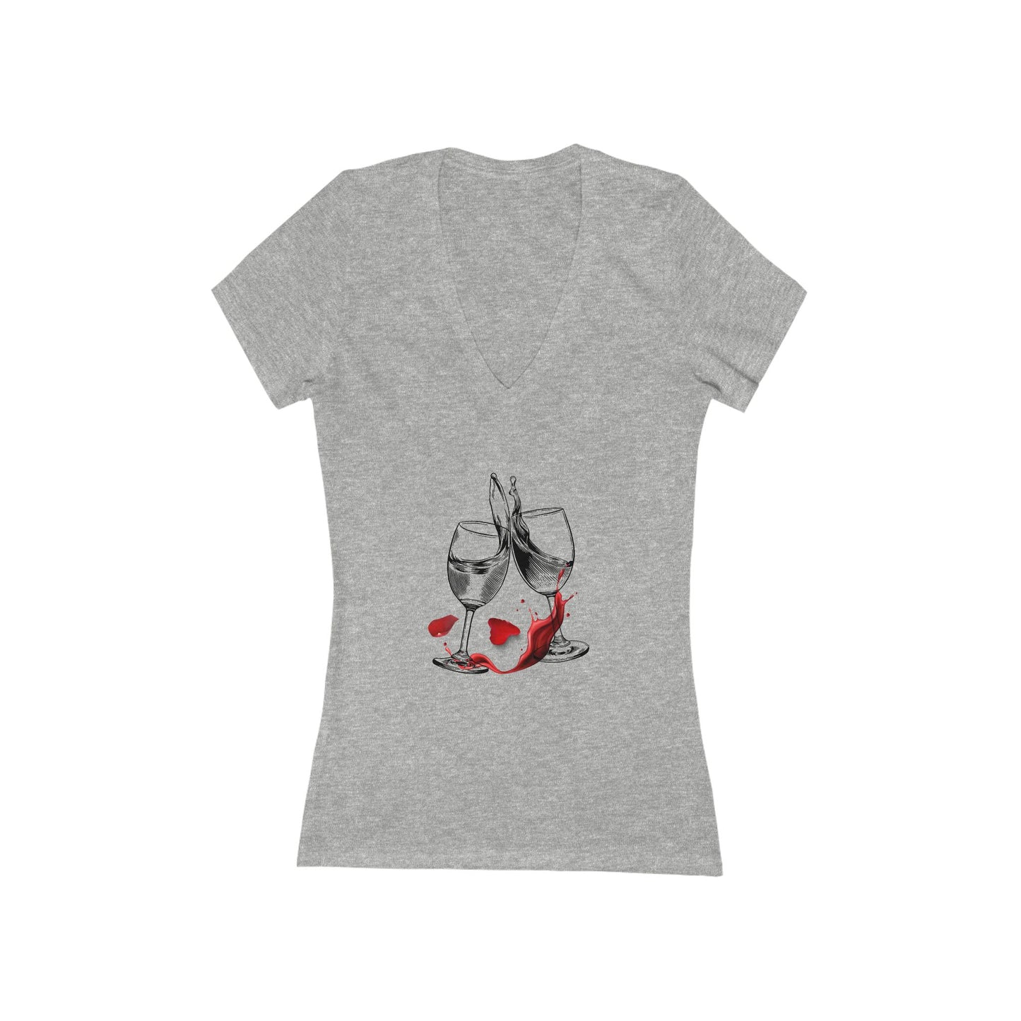 Women's Wine Jersey Short Sleeve, Deep V-Neck Tee, gift for her