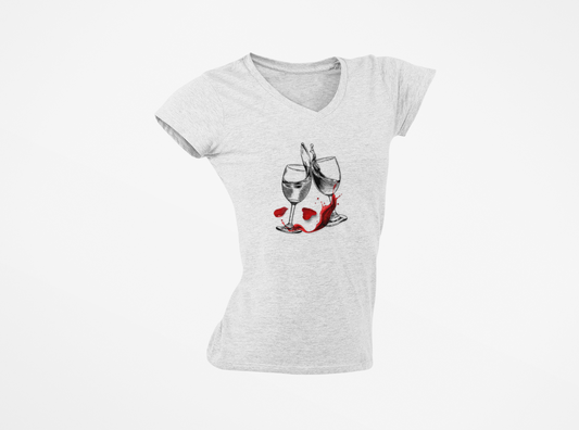 Women's Wine Jersey Short Sleeve, Deep V-Neck Tee, gift for her