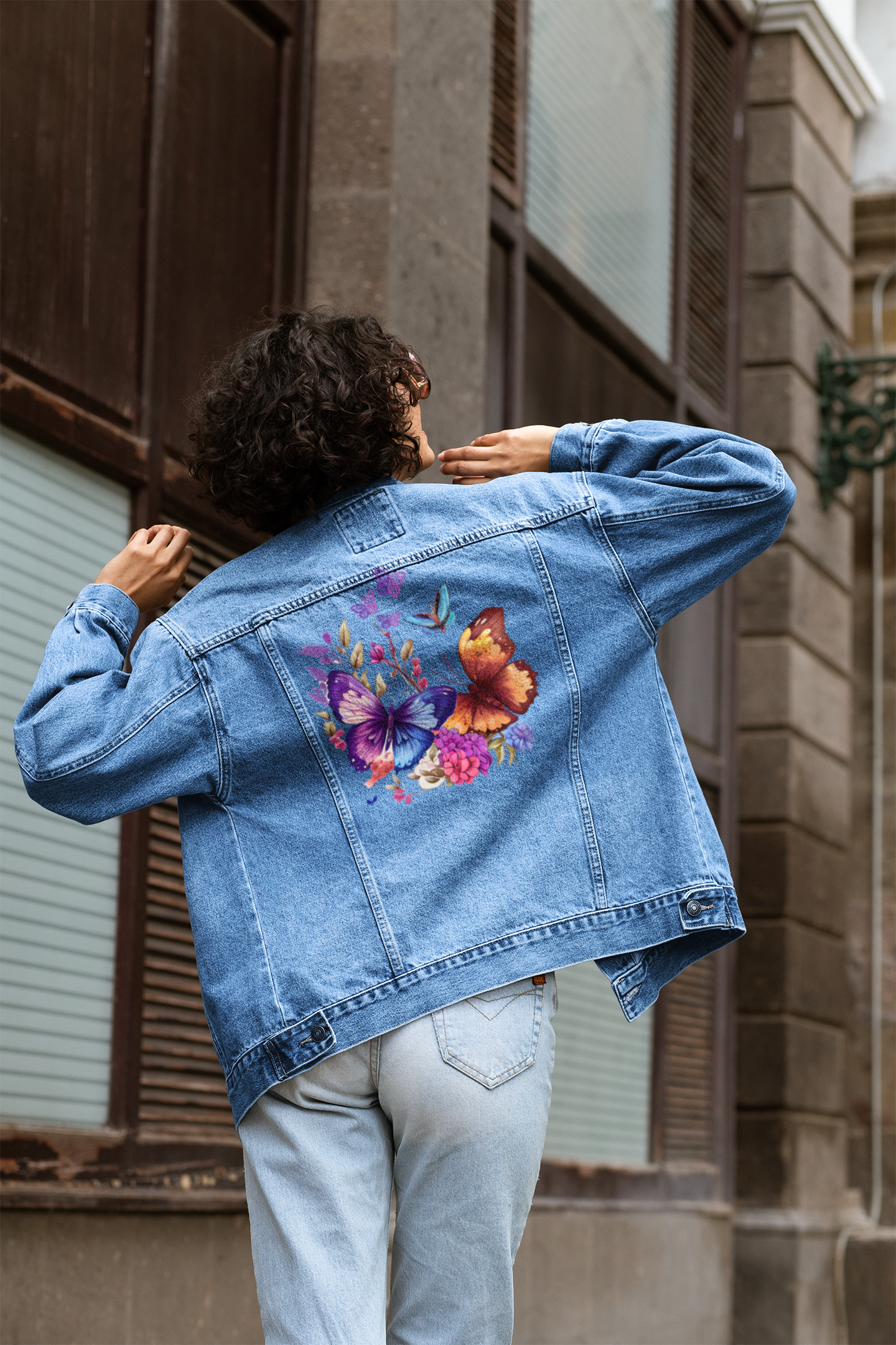 Butterfly Denim Jacket, Monarch Women's Outerwear, Unique Mothers Day Gift, Gift for Her, Butterfly Jean Jacket