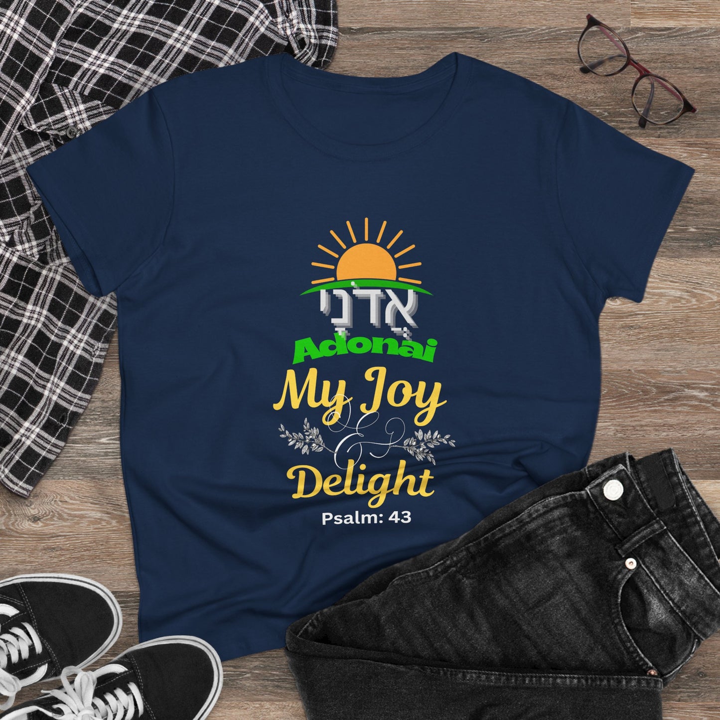 Adonai My Joy & Delight T-Shirt for Women, Hebrew Name of God Psalm 43 Shirt, Christian Faith Tee, Messianic Hebrew Scripture Shirt