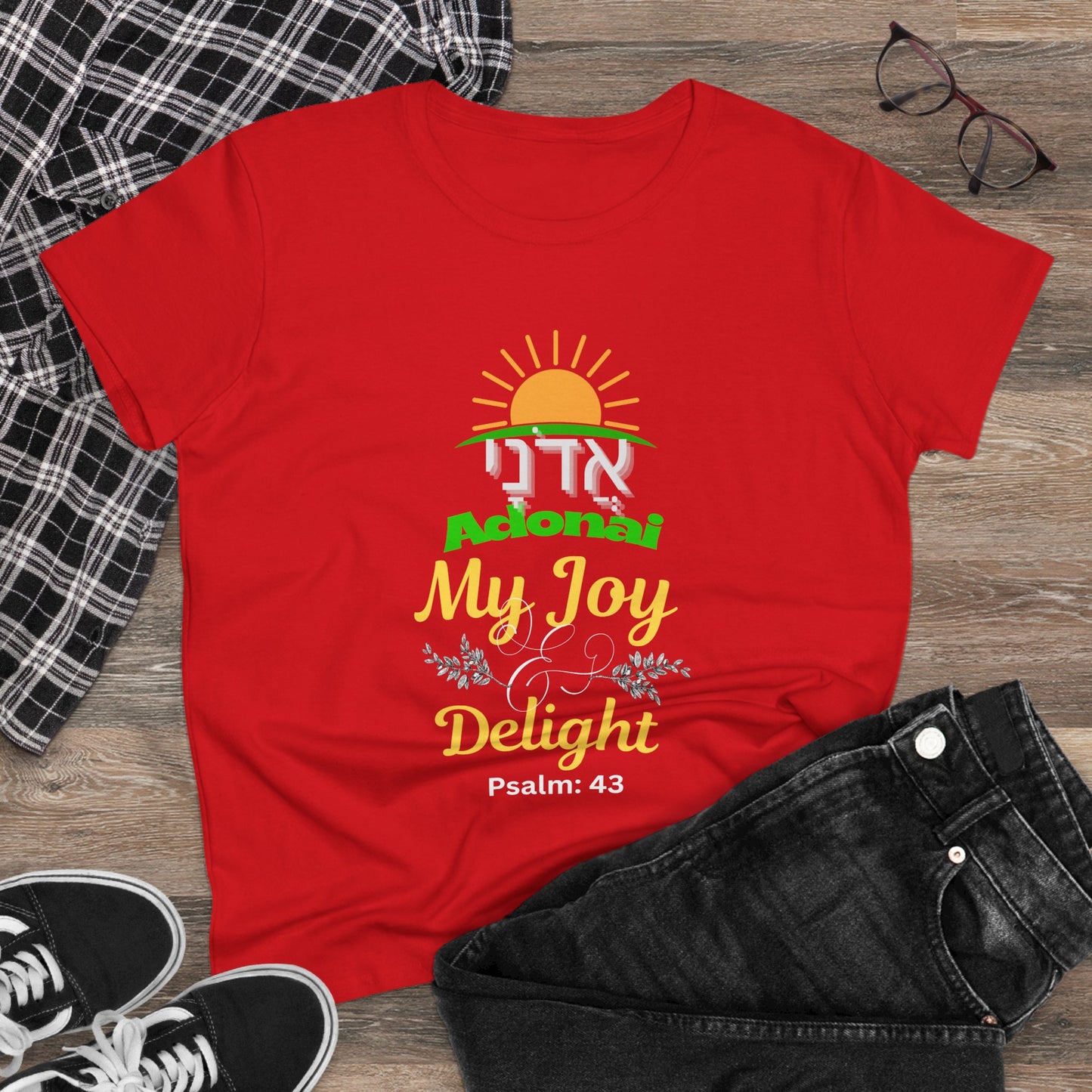Adonai My Joy & Delight T-Shirt for Women, Hebrew Name of God Psalm 43 Shirt, Christian Faith Tee, Messianic Hebrew Scripture Shirt
