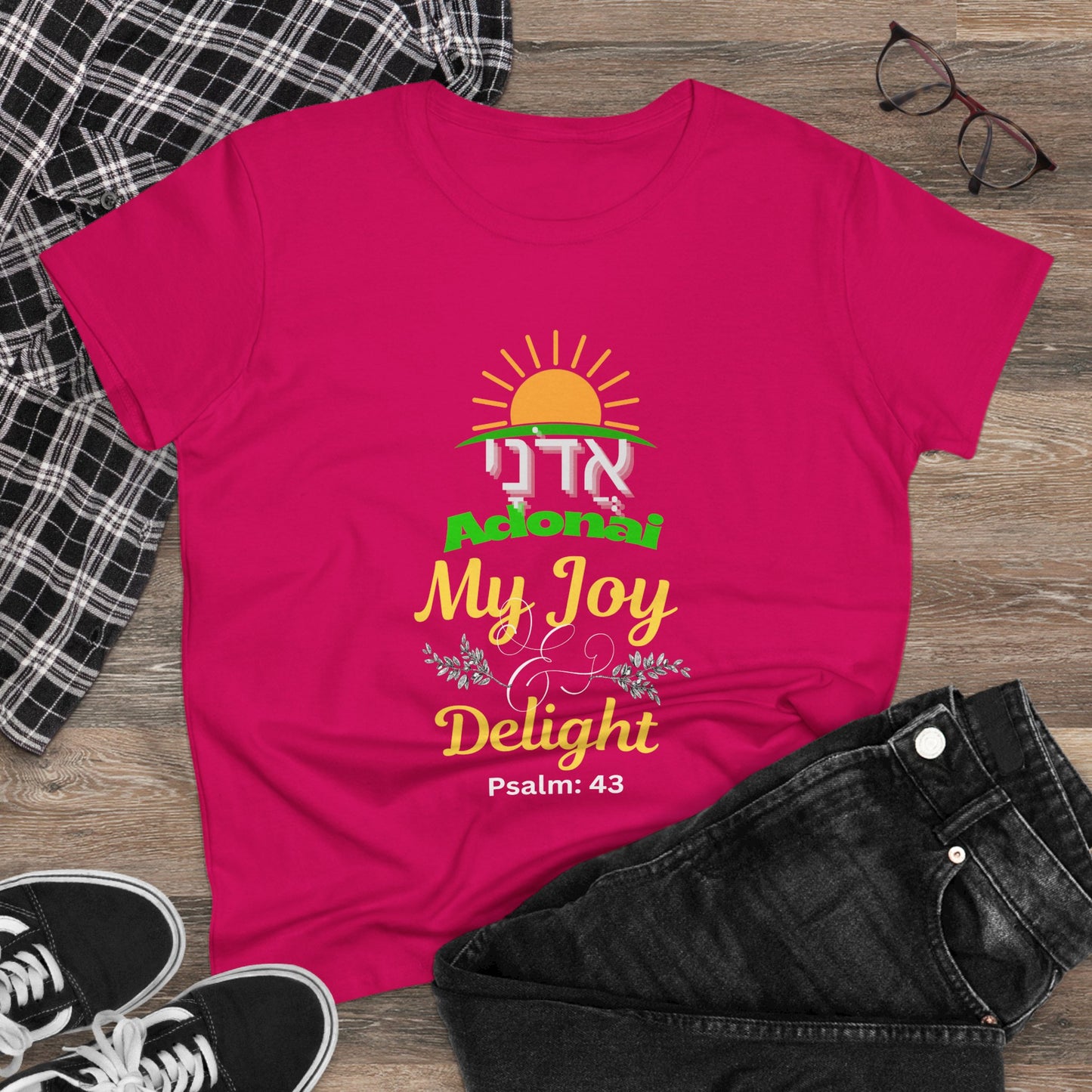Adonai My Joy & Delight T-Shirt for Women, Hebrew Name of God Psalm 43 Shirt, Christian Faith Tee, Messianic Hebrew Scripture Shirt