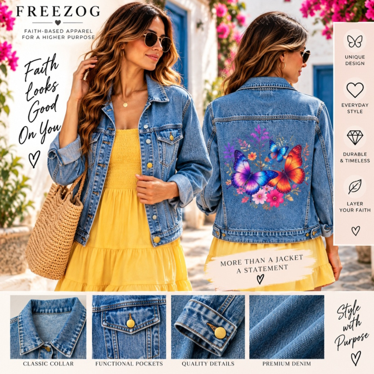 Butterfly Denim Jacket, Monarch Women's Outerwear, Unique Mothers Day Gift, Gift for Her, Butterfly Jean Jacket