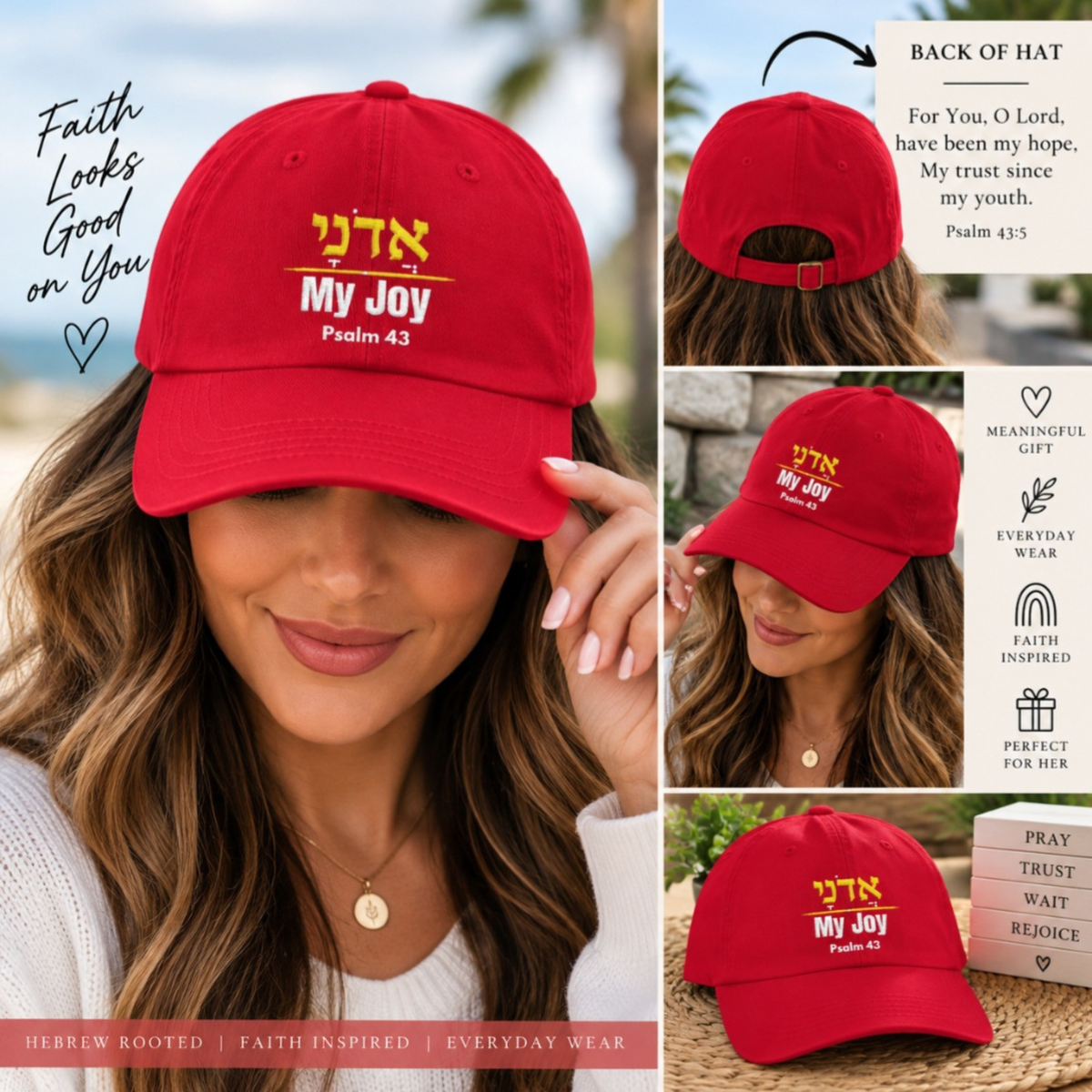 Adonai Hat Hebrew Name of God, Psalm 43 My Joy Bible Verse Cap, Christian Faith Hat, Messianic Hebrew Hat, Religious Gift Adjustable Cap