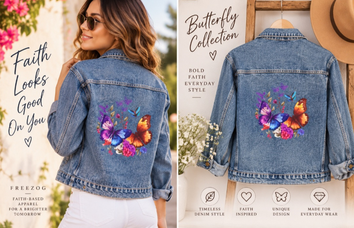 Butterfly Denim Jacket, Monarch Women's Outerwear, Unique Mothers Day Gift, Gift for Her, Butterfly Jean Jacket