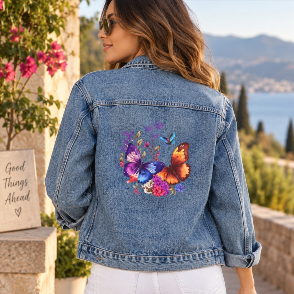Butterfly Denim Jacket, Monarch Women's Outerwear, Unique Mothers Day Gift, Gift for Her, Butterfly Jean Jacket