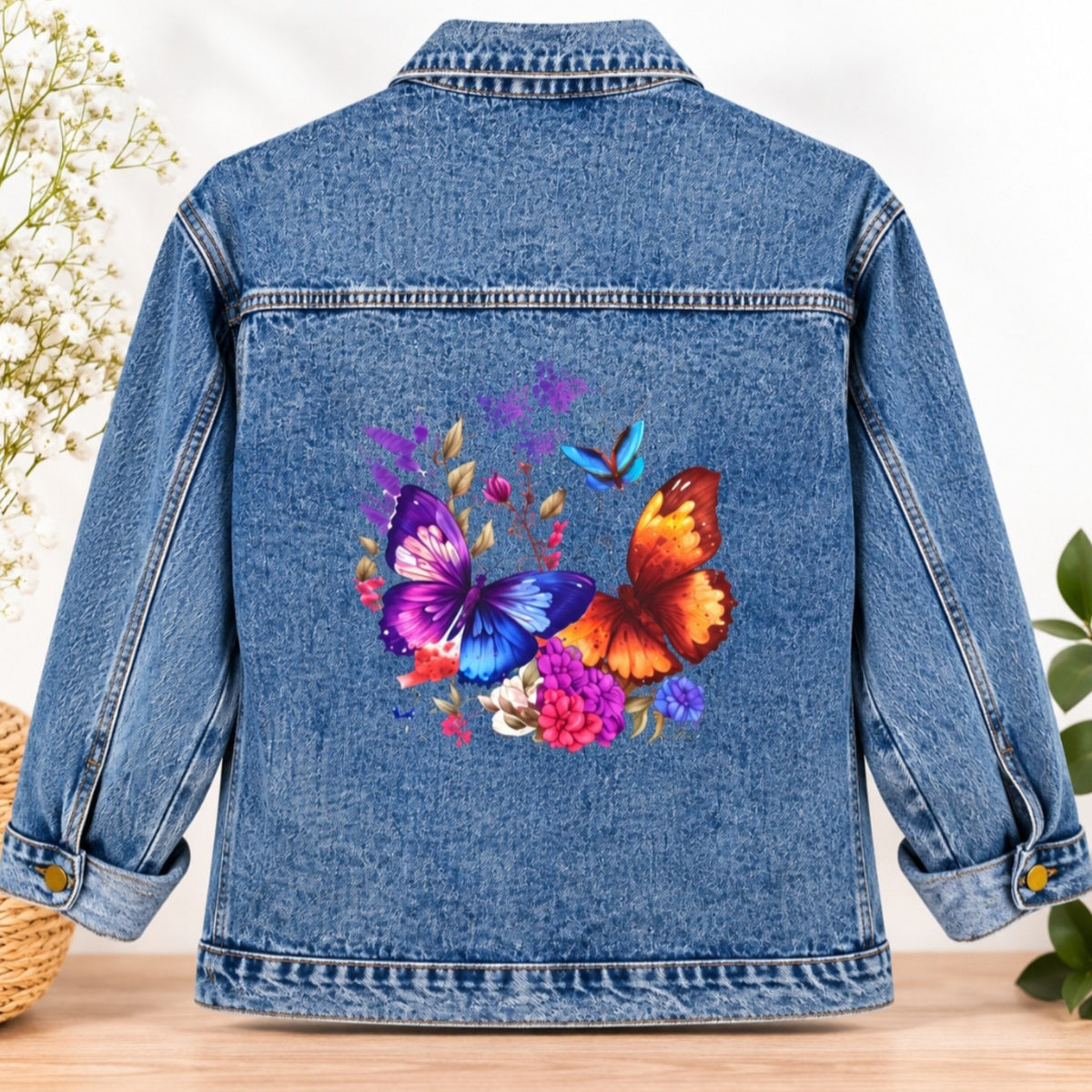 Butterfly Denim Jacket, Monarch Women's Outerwear, Unique Mothers Day Gift, Gift for Her, Butterfly Jean Jacket