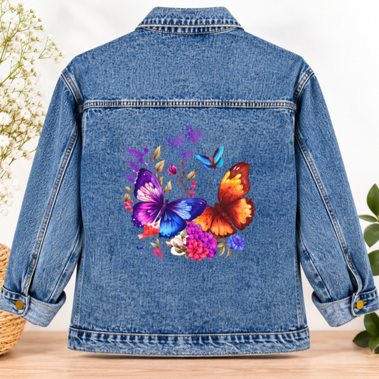 Butterfly Denim Jacket, Monarch Women's Outerwear, Unique Mothers Day Gift, Gift for Her, Butterfly Jean Jacket