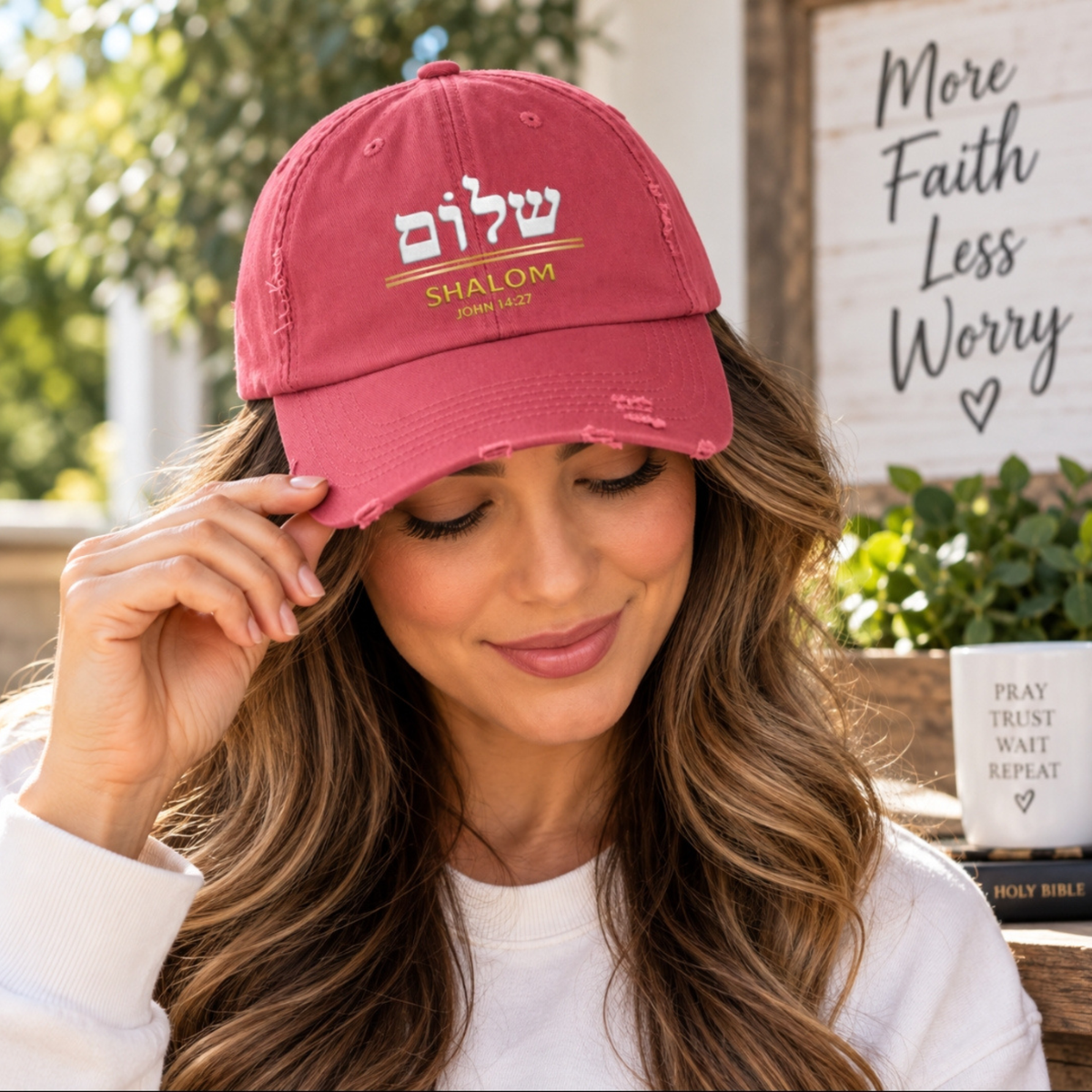 Distressed Dad Hat, Shalom Peace in Hebrew, Christian Gifts, Bible Verse Cap, Yeshua cap,  Scripture Hat, Jesus hat, Yahweh hat